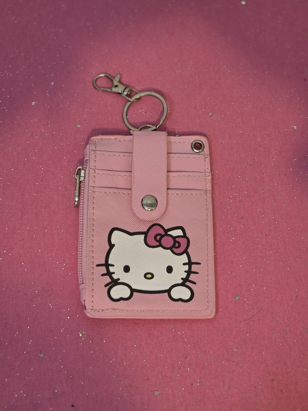 Hello Kitty Pink Faux Leather ID/Document Holder Keychain Wallet Zipper Keyring